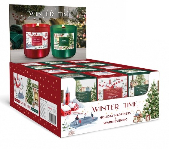 Svíčka ve skle Winter Time dřevěný knot 150g - Drogerie Osvěžovače a svíčky Svíčky adventní